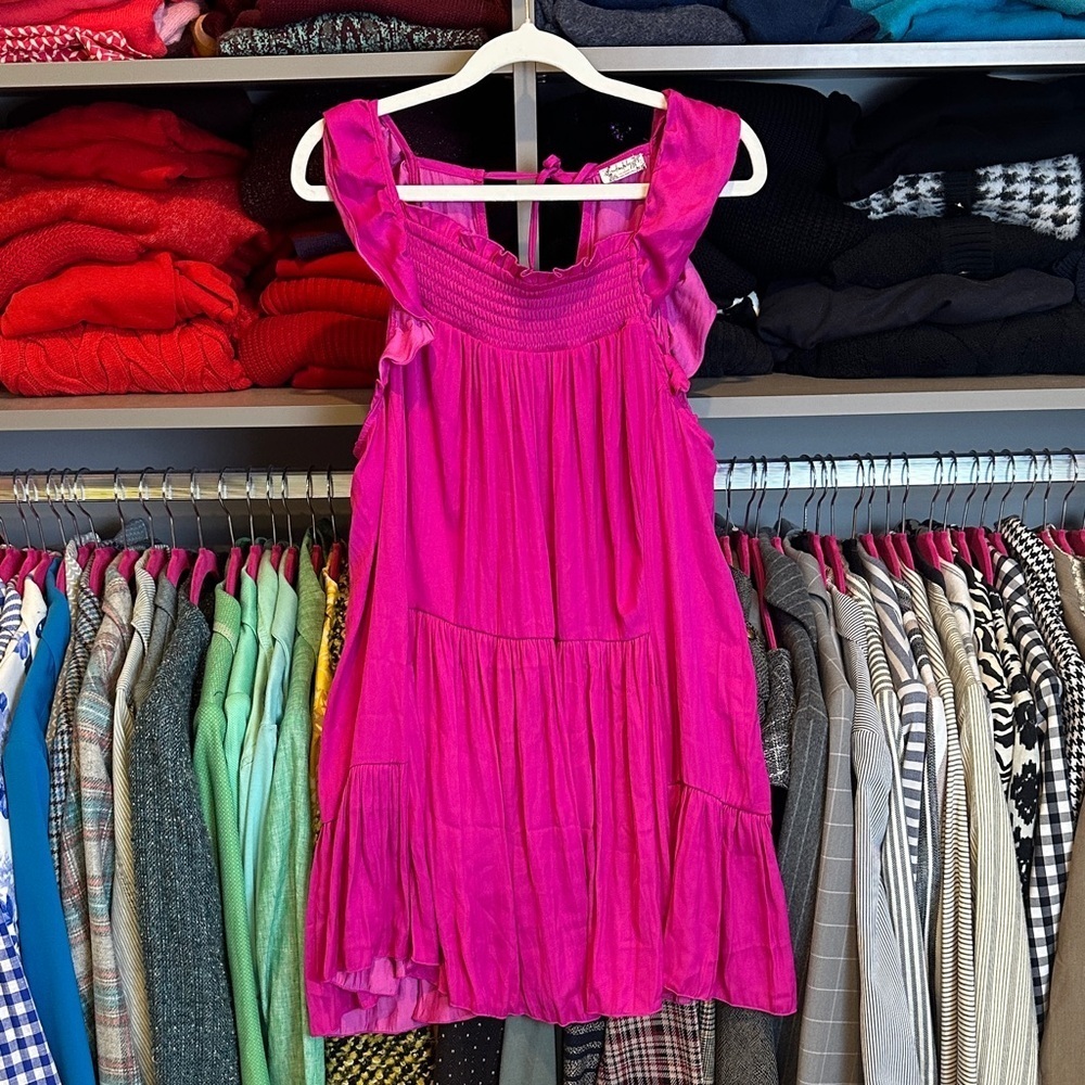 Intimately Free People fuschia sleeveless back ties smocked bust dress SP NWOT